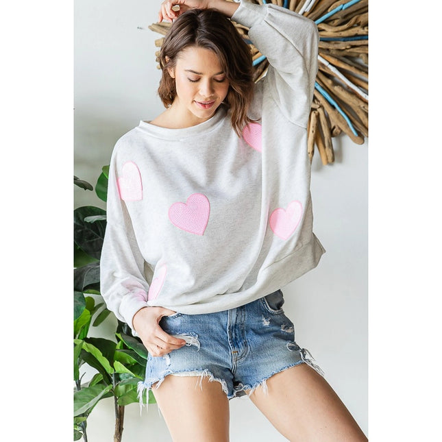 Sequined Heart Patch Sweatshirt-Sweatshirt-Peace Love Line-Urbanheer