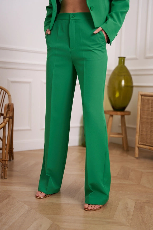 Timeless Straight Cut Plain Pants Green-Pants-Attentif Paris-Urbanheer