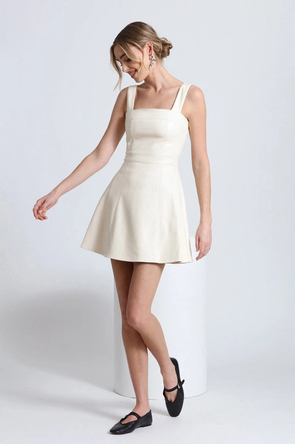 Faux-Ever Leather™ Fit-And-Flare Mini Dress Gardenia White-dress-Avec Les Filles-Urbanheer