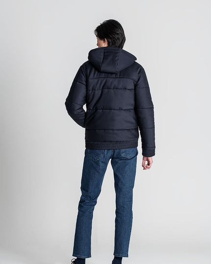 Padded Puffer With High Collar And Hood - Blue-Coats & Jackets-JEF-Urbanheer