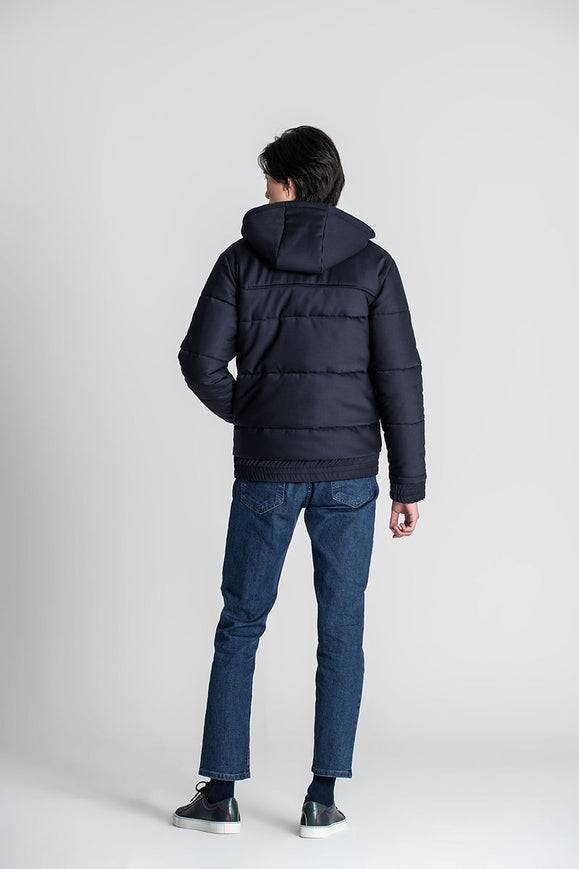 Padded Puffer With High Collar And Hood - Blue-Coats & Jackets-JEF-Urbanheer