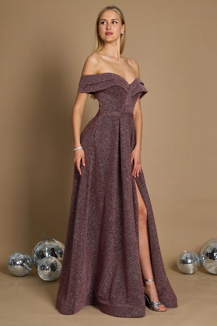 Dylan & Davids Long Off Shoulder Prom Dress-Dress-Dylan & Davids-6-Eggplant-Urbanheer