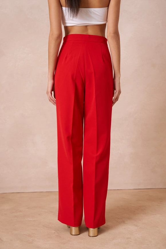 Timeless Straight Cut Plain Pants Red-Pants-Attentif Paris-Urbanheer