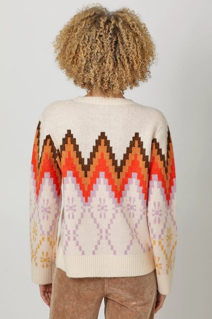 Fair Isle Pullover Sweater  Ivory Mix