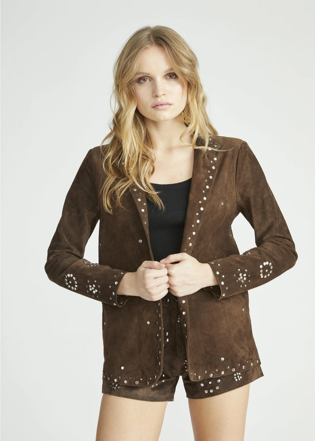 Chocolate Suede Studded Jacket-Clothing - Women-Driftwood-XS-Urbanheer