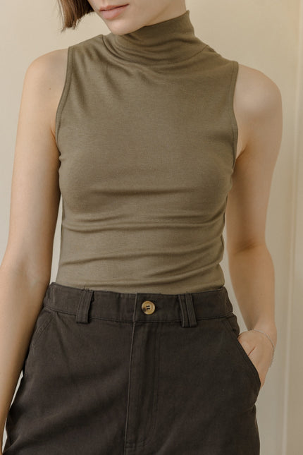 Jadyn Turtleneck Sleeveless Top - Olive-MOD REF-Urbanheer