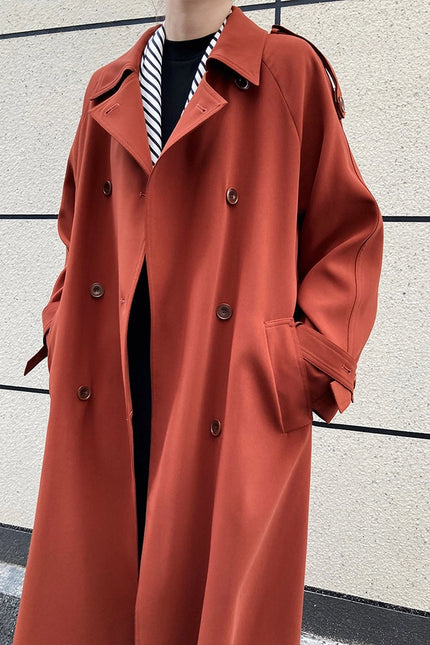 Draping British Loose Mid-Length Over The Knee Trench Coat Hawthorn Red-Coat-Blak Wardrob-Urbanheer