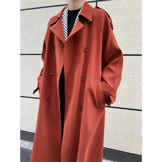 Draping British Loose Mid-Length Over The Knee Trench Coat Hawthorn Red-Coat-Blak Wardrob-Urbanheer