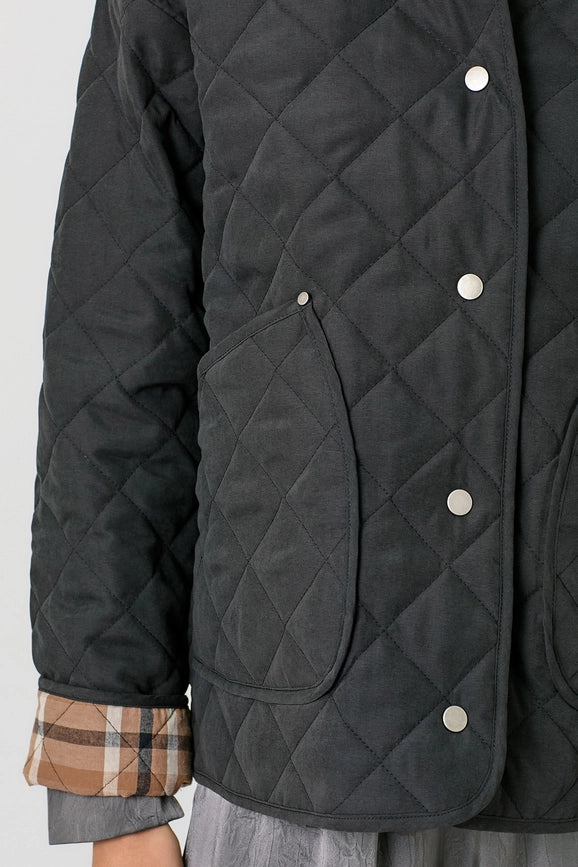 Contrast Quilted Jacket  Black