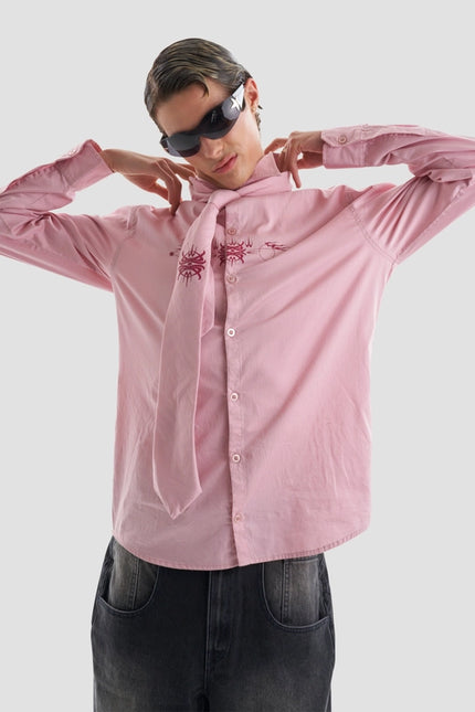 Kash Set Oversized Shirt and Tie with Tattoo Print in Pink