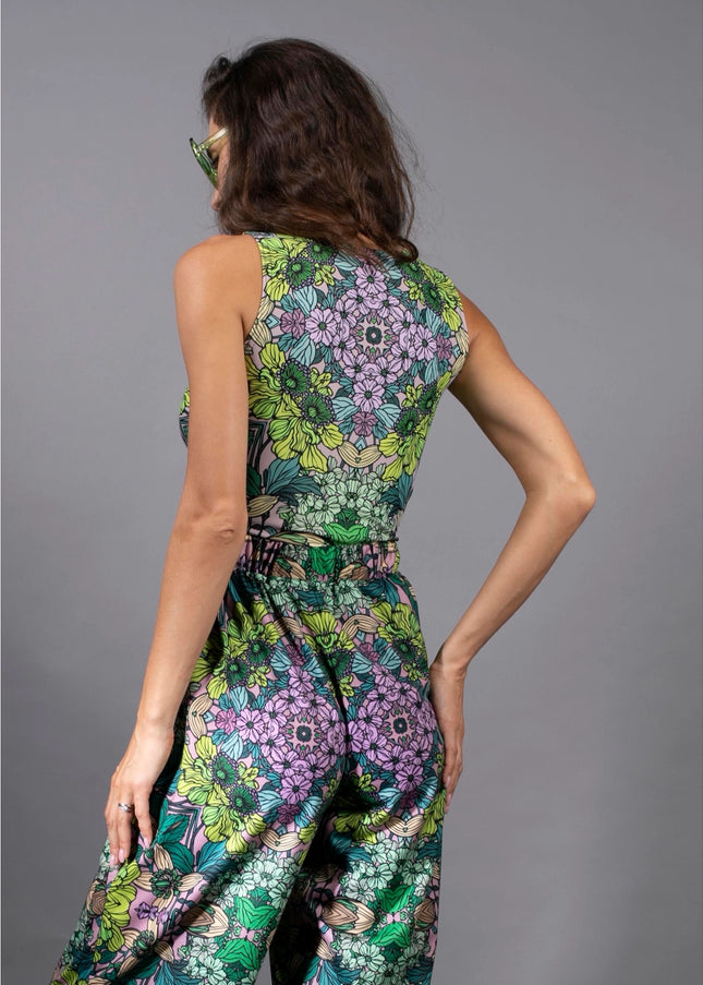 Body-Hugging Botanical Flower Prints Green Garden Tank Top-Nuvula-Urbanheer