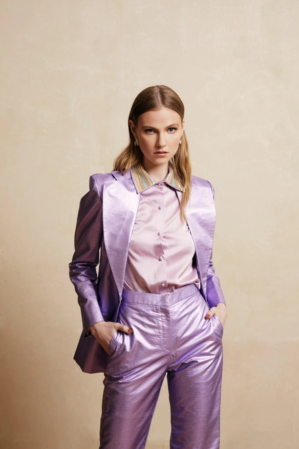 Lilac Metallic Pants-Pants-La fuori-Urbanheer