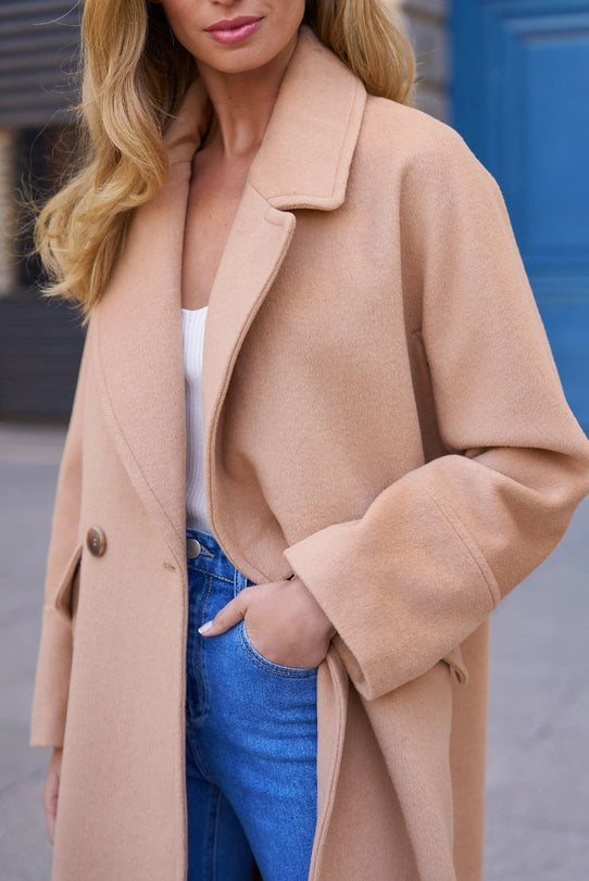 Oversized Plain Coat with Wool Beige-COAT-Attentif Paris-Urbanheer