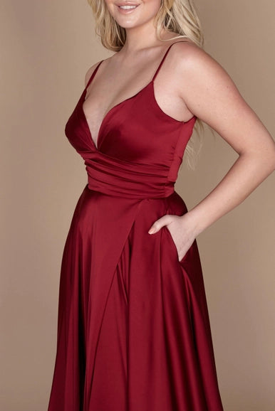 Burgundy Spaghetti Strap Prom Long Formal Gown Wholesale-Dylan & Davids-Urbanheer