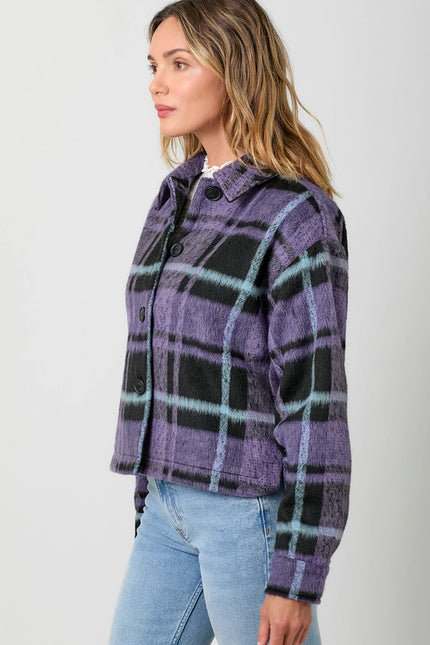 Button Down Checker Jacket Violet