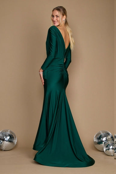 Emerald Green Dylan & Davids Long Sleeve Formal Evening Dress-Dylan & Davids-Urbanheer