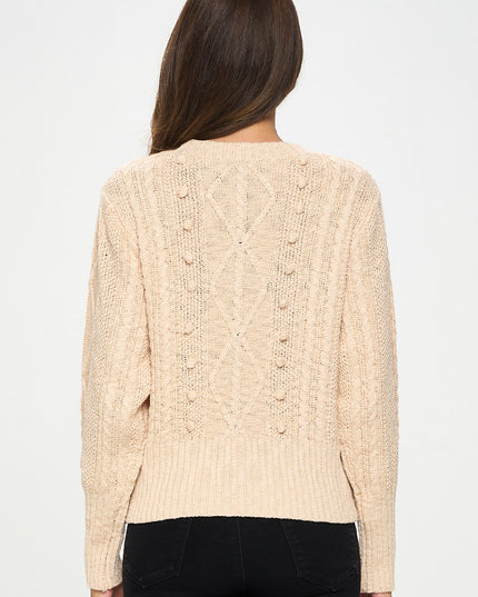 Knit Round Neck Pullover Sweater With Braid Detail-Renee C.-Urbanheer