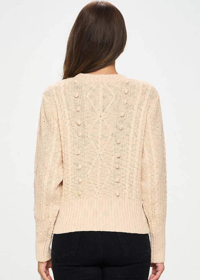 Knit Round Neck Pullover Sweater With Braid Detail-Renee C.-Urbanheer