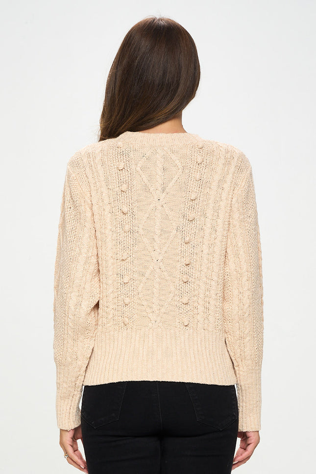 Knit Round Neck Pullover Sweater With Braid Detail-Renee C.-Urbanheer