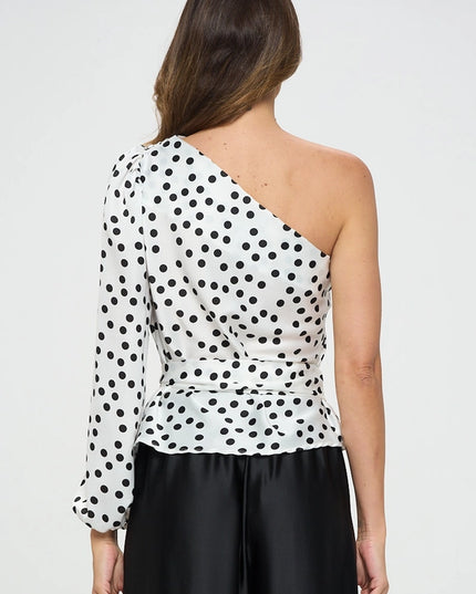 Polka Dot One Shoulder Formal Top with Tie-Top-Renee C.-Urbanheer