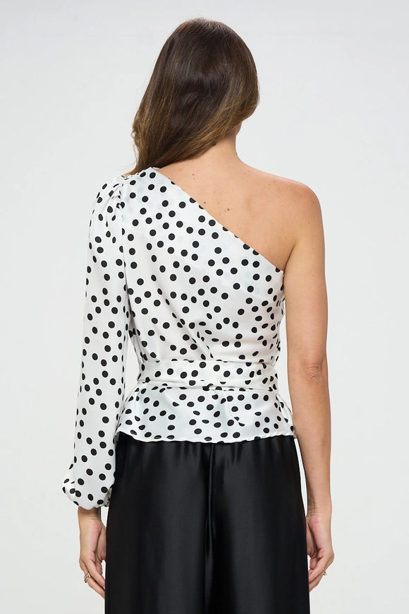 Polka Dot One Shoulder Formal Top with Tie-Top-Renee C.-Urbanheer