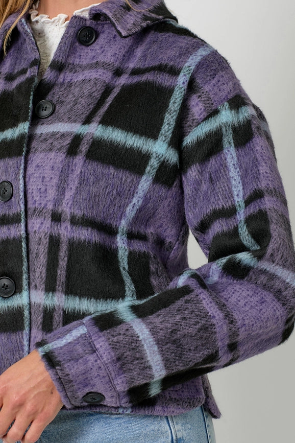 Button Down Checker Jacket Violet