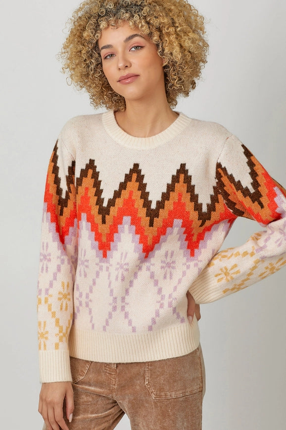 Fair Isle Pullover Sweater  Ivory Mix