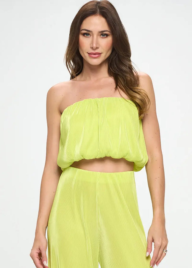 Vibrant Plisse Tube Crop Top-Renee C.-Urbanheer