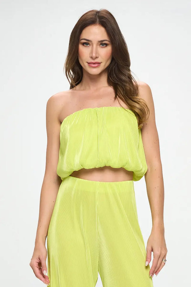 Vibrant Plisse Tube Crop Top-Renee C.-Urbanheer