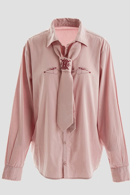 Kash Set Oversized Shirt and Tie with Tattoo Print in Pink