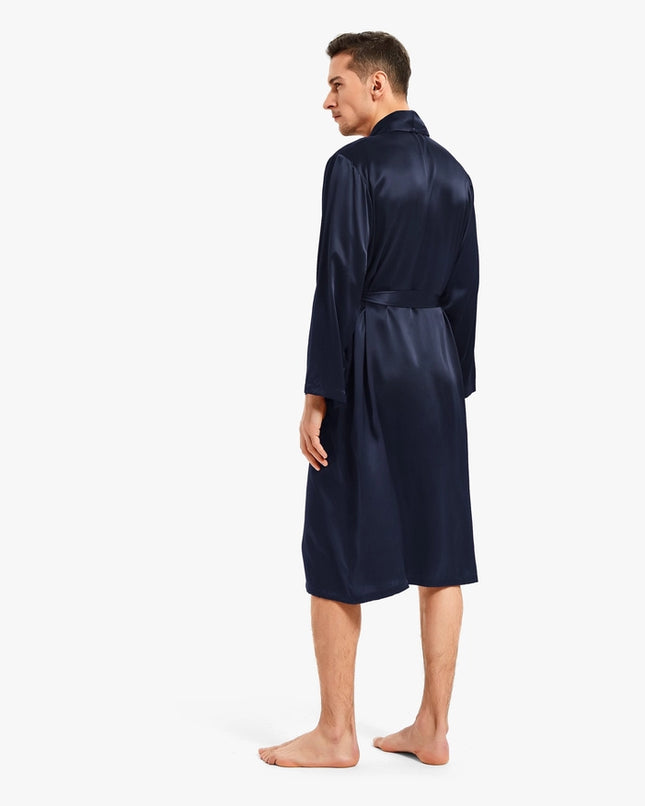 Smooth Silk Robe Navy Blue-Robe-MommeSilk-Urbanheer