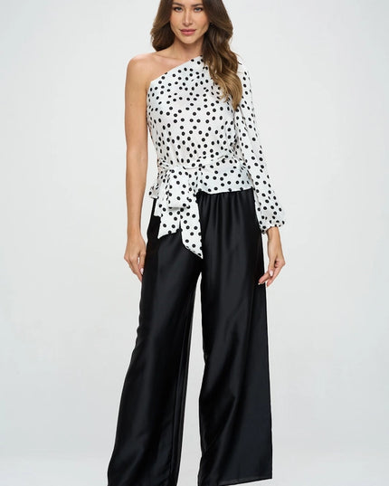 Polka Dot One Shoulder Formal Top with Tie-Top-Renee C.-Urbanheer