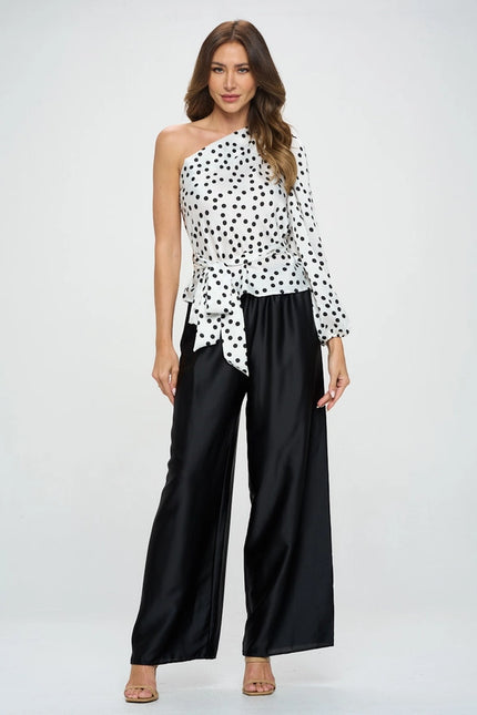 Polka Dot One Shoulder Formal Top with Tie-Top-Renee C.-Urbanheer