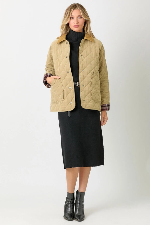 Contrast Quilted Jacket  Latte