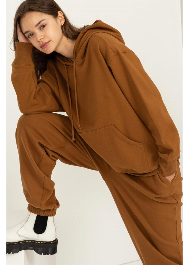 Weekend Chiller Drop Shoulder Oversized Hoodie - Brown-Clothing - Women-HYFVE-Brown-S-Urbanheer