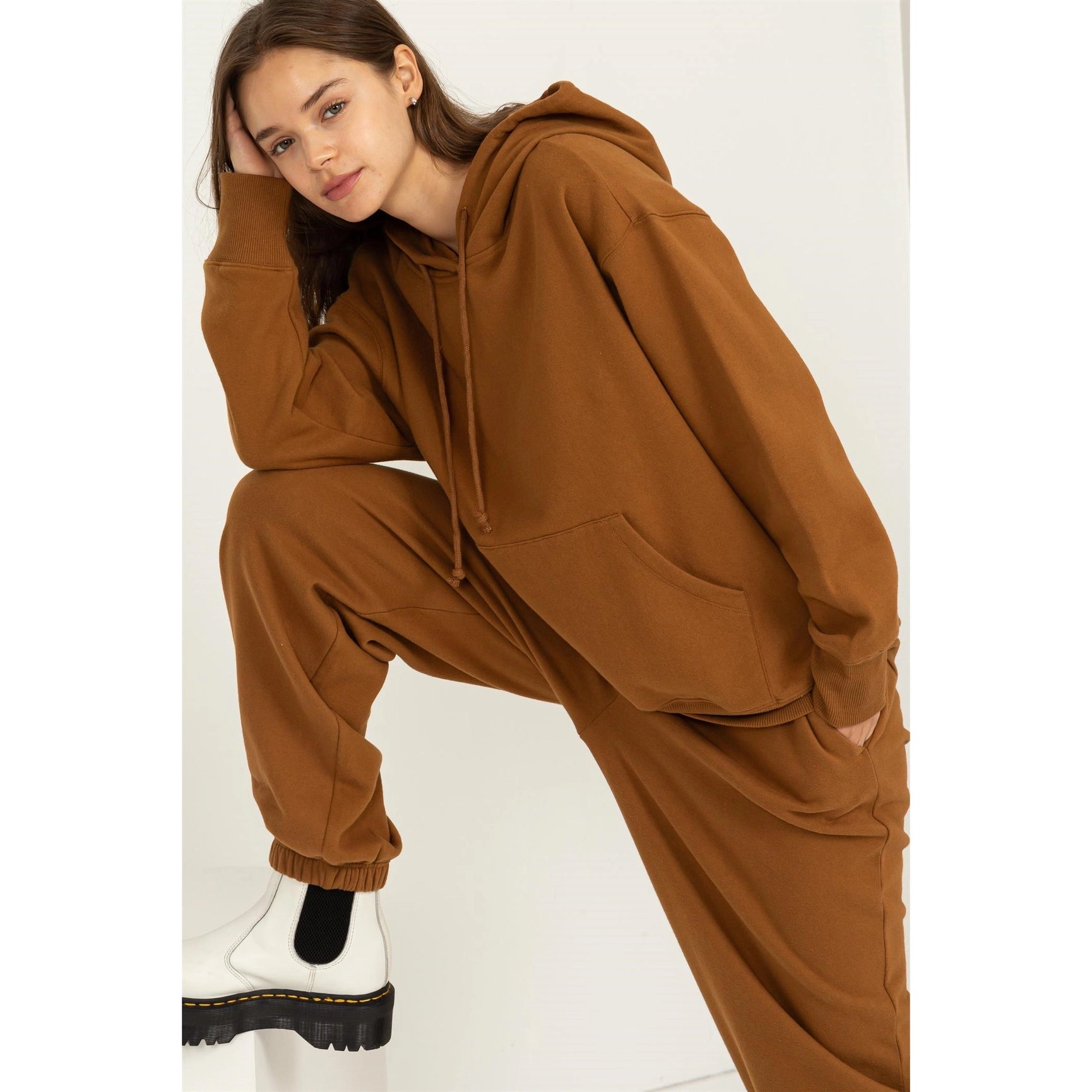 Weekend Chiller Drop Shoulder Oversized Hoodie - Brown-Clothing - Women-HYFVE-Brown-S-Urbanheer