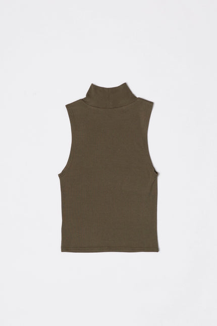 Jadyn Turtleneck Sleeveless Top - Olive-MOD REF-Urbanheer