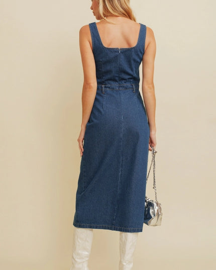 Denim Side Slit Midi Dress.-Dresses-Cloud Ten-Urbanheer