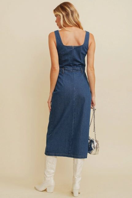 Denim Side Slit Midi Dress.-Dresses-Cloud Ten-Urbanheer