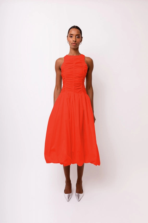 Elodie A Line Ruched Top Sleeveless Midi Dress-Dress-Amy Lynn-Urbanheer