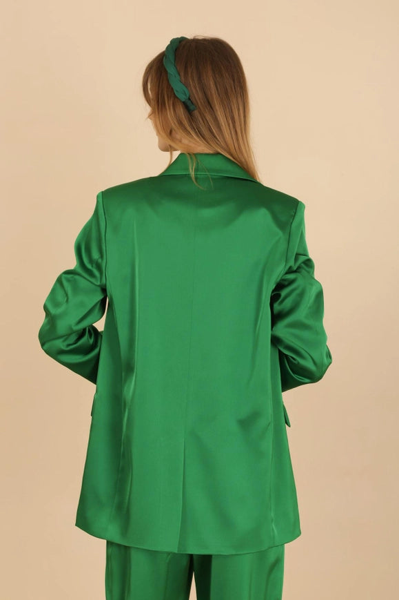 Oversized Plain Satin Jacket Green-Jacket-Attentif Paris-Urbanheer