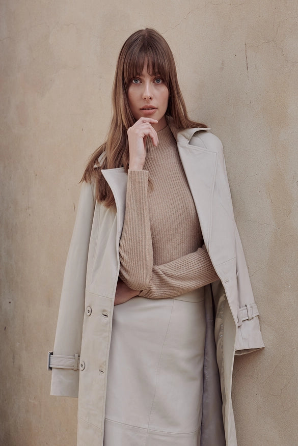 Leather Trench Coat Milk-COAT-Sofia Irina-Urbanheer