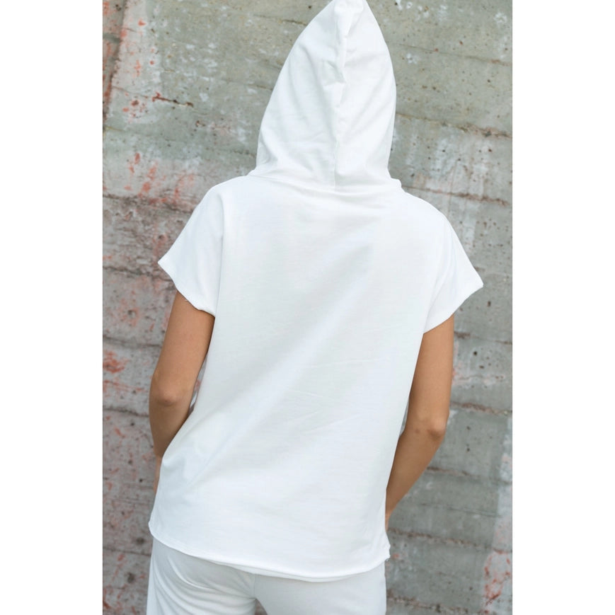 Hoodie Short Sleeve Top with Chains Off White-Hoodie-Vocal-Urbanheer