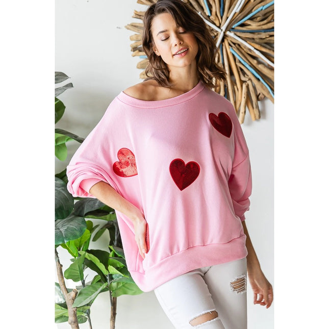 Sequined Heart Patch Sweatshirt-Sweatshirt-Peace Love Line-Urbanheer