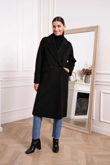 Oversized Plain Coat with Wool Black-COAT-Attentif Paris-S-Urbanheer