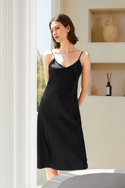 Classic Silk Night Gown Black-Night Gown-MommeSilk-XS-Urbanheer