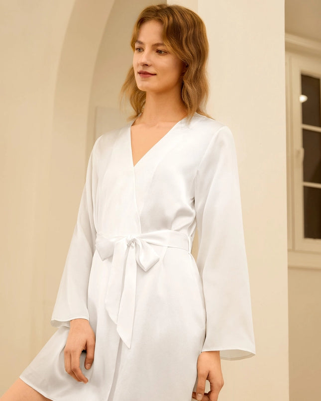 Loose Collarless Silk Robe Ivory-Robe-MommeSilk-Urbanheer