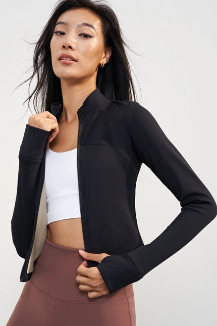 Mellow Extra-Warm Fleece Crop Active Yoga Jacket Black-JACKET-91thelabel-S-Urbanheer