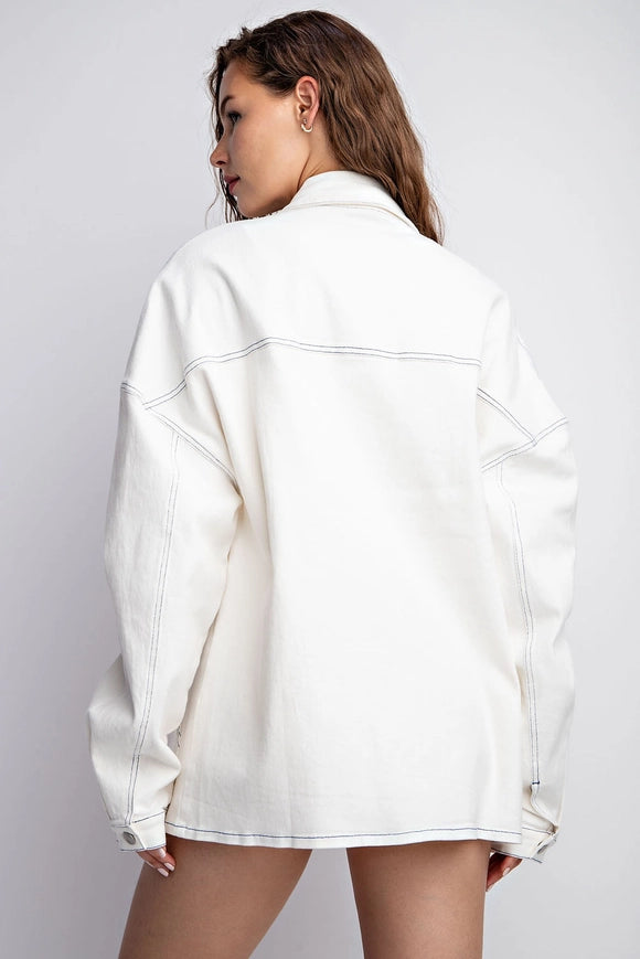 Oversized Twill Jacket with Contrast Stitch Ivory-Jacket-EDIT by NINE-Urbanheer