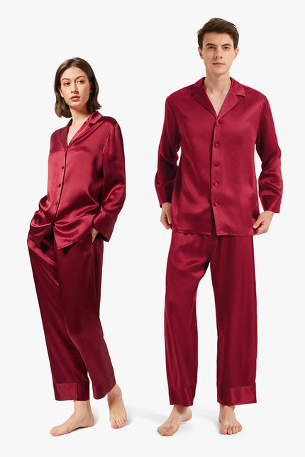 His & Hers Classic Silk Pajamas Claret-Pajamas-MommeSilk-Urbanheer